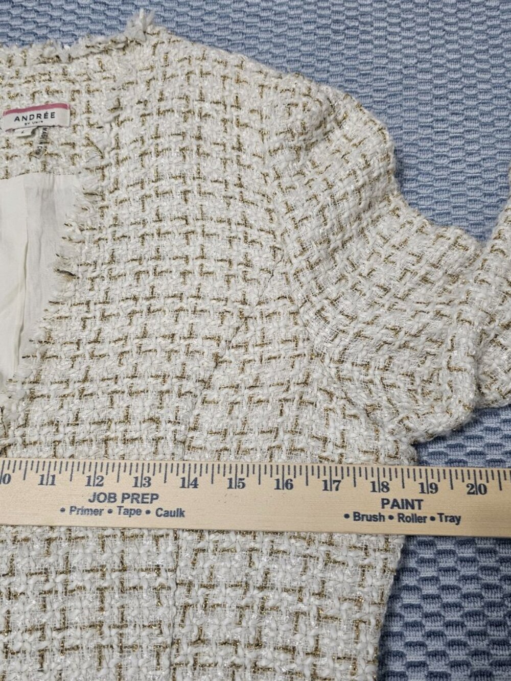 Andree By Unit Tweed Plaid Gold and White Full Open Women's Blazer - Size Large - Picture 6 of 7